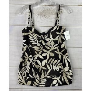 Croft & Barrow Tankini Top Womens 12 Brown Floral Tummy Slimmer Swimsuit NWT